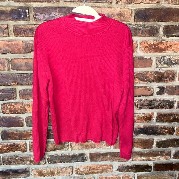 Talbots Red Ribbed Knit Mock Neck Pullover Sweater Women's Size PL Petite Large - Picture 1 of 5